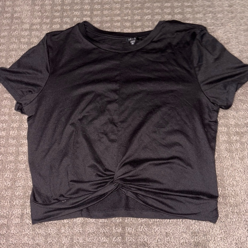 H&M Black Crop Tie Front T-Shirt